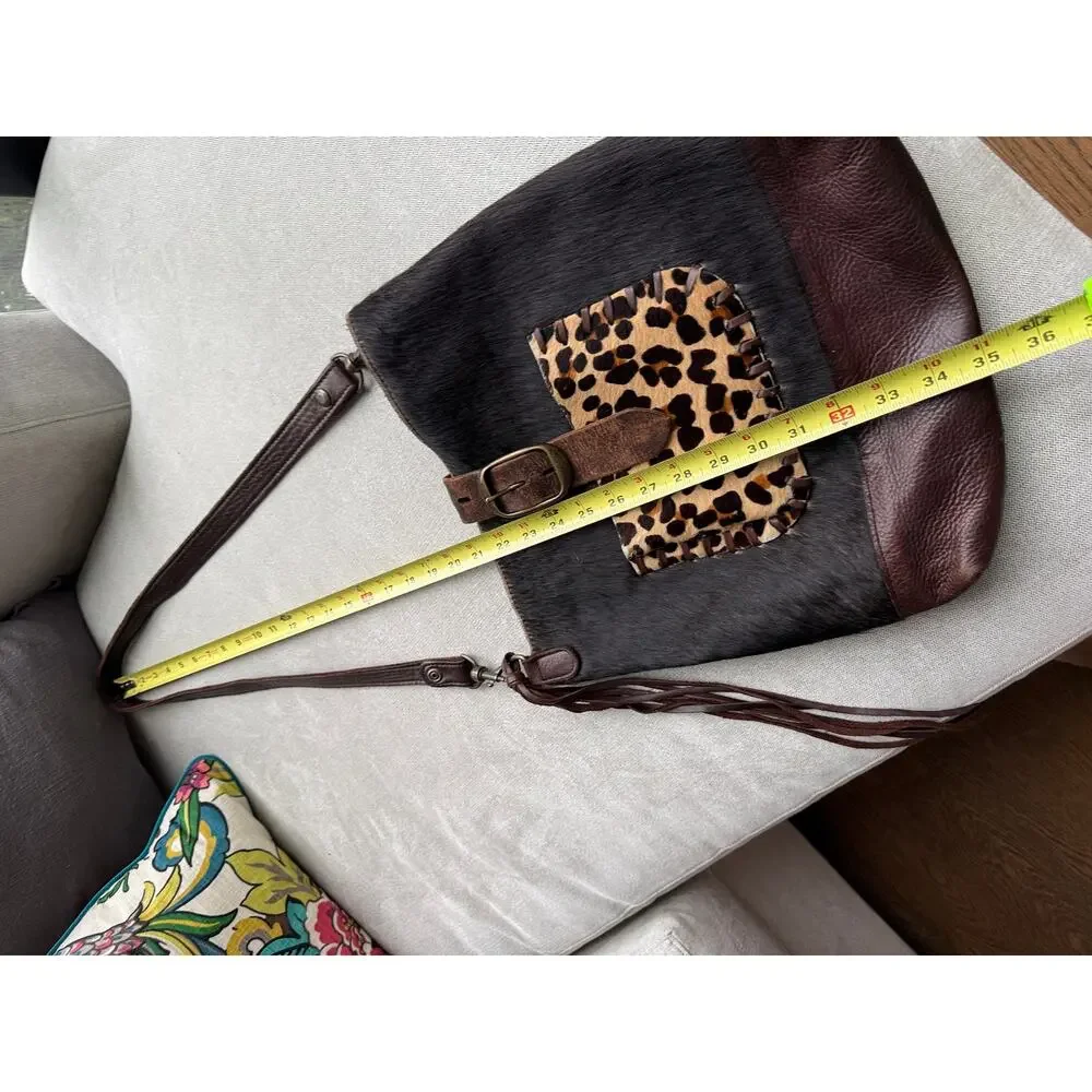Two Bar West Leopard Cheetah Print Leather Purse Bag Tote Buckle Texas McFadin